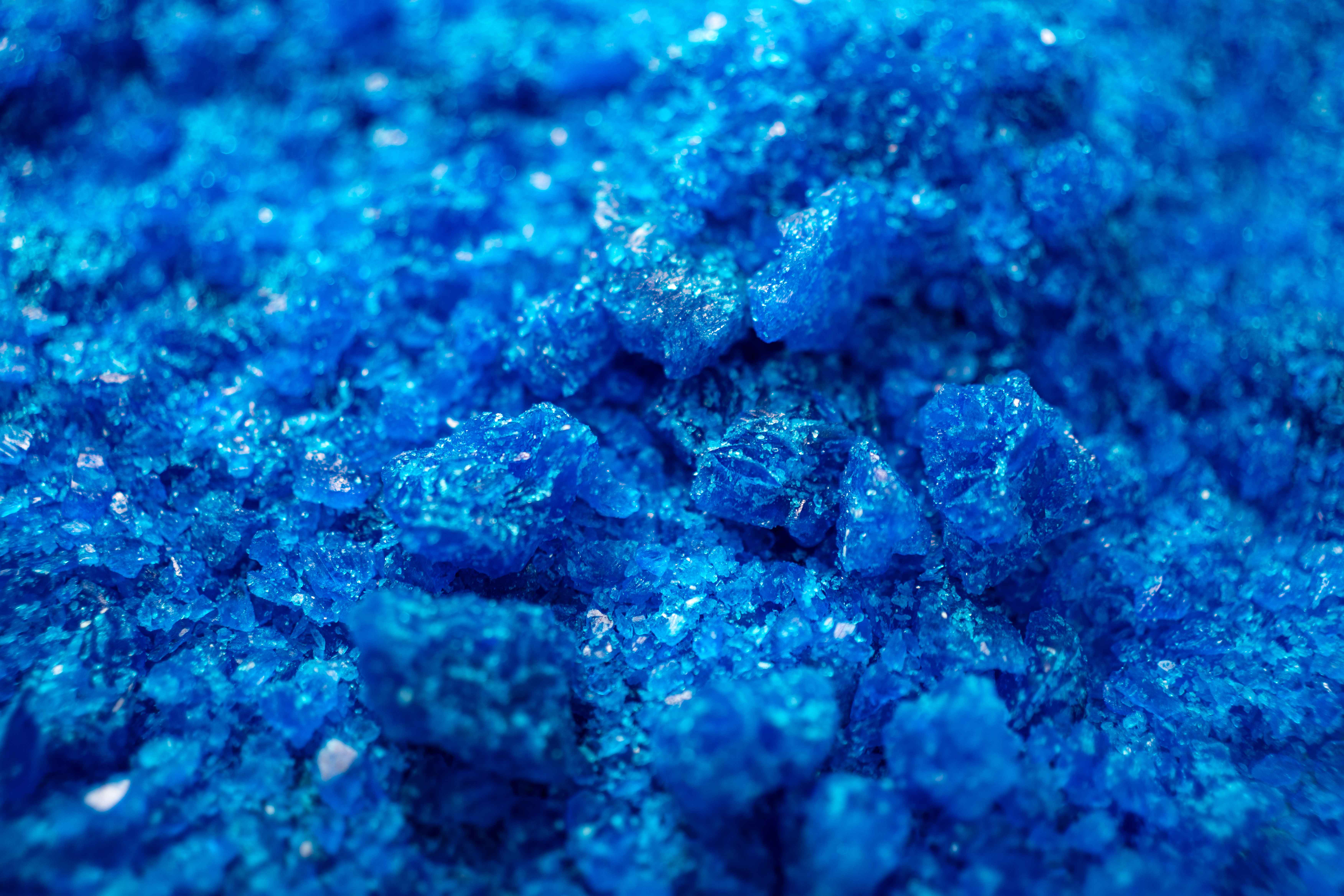 Macro photograph of copper sulphate crystals for Eva Chemlinks.